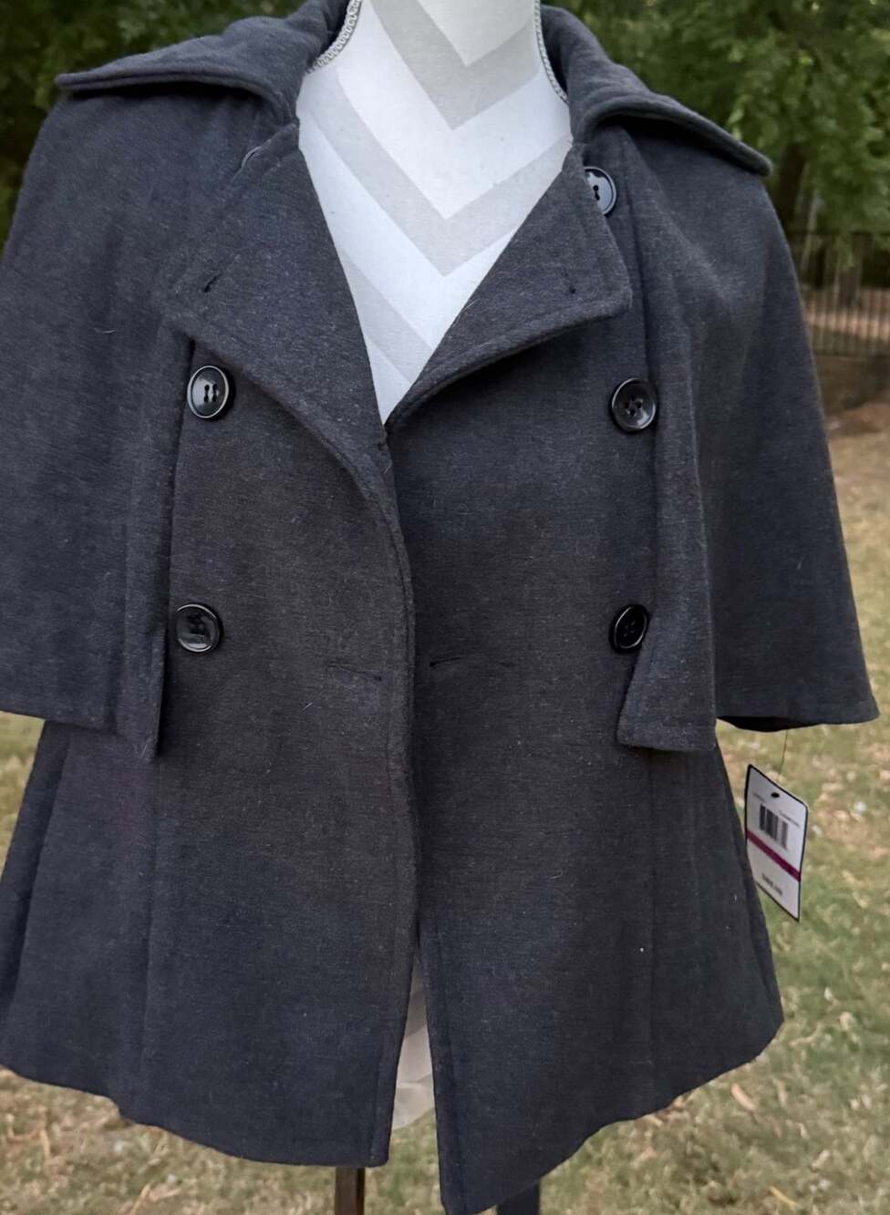Krush Cape Pea Coat Size L Charcoal Double Breasted